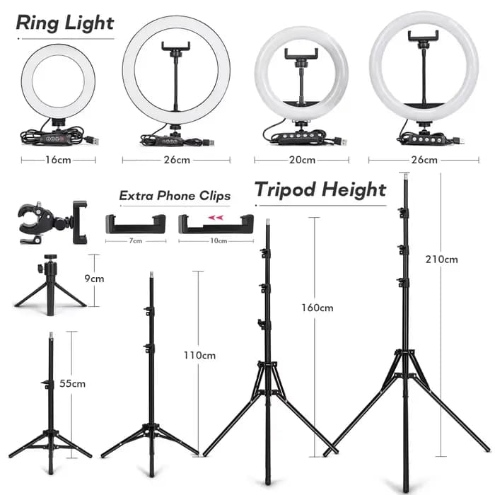Trépied avec anneau lumineux LED pour téléphone, support d'appareil Photo, lumière de photographie pour Selfie, lampe LED couleur pour Studio Photo pour YouTube en direct