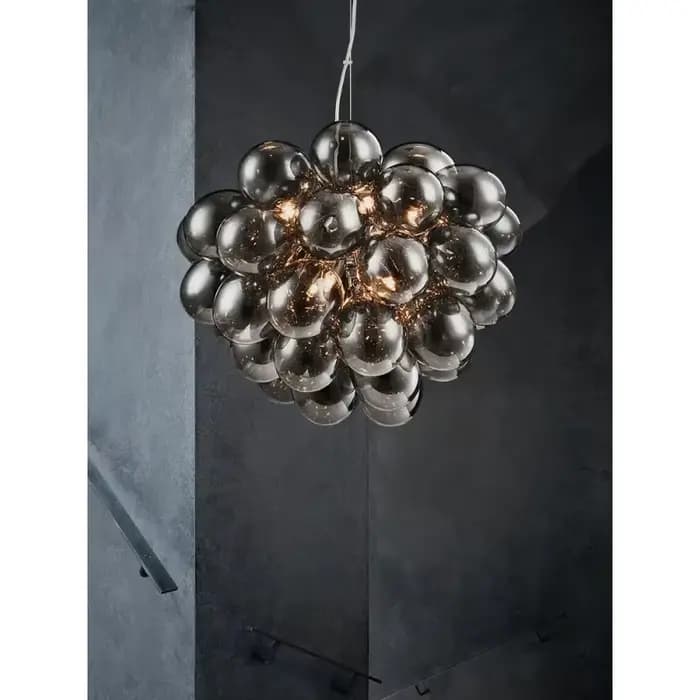 Suspension en verre de raisin de lustre de bulle de ballon nordique, lampe pour la chambre à coucher, luxe, décoration à la maison, gris fumé