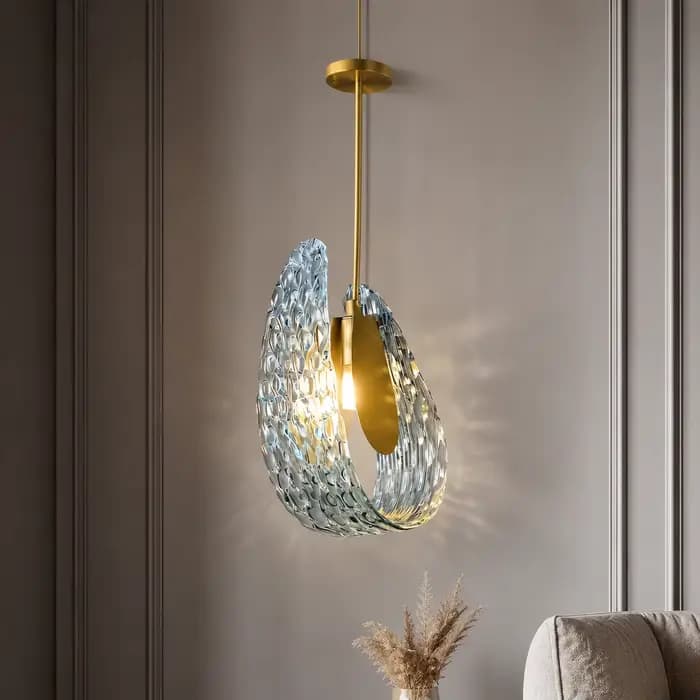 Lampe suspendue de luxe en verre bleu cuivre, luminaire moderne pour chambre à coucher, lampe suspendue de chevet, lustre LED G9 pour tête de lit, décoration intérieure