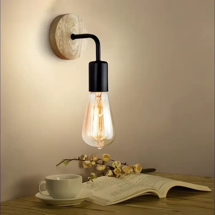 Applique murale industrielle Vintage en bois, ampoule rétro E27 à intensité variable, luminaire décoratif d'intérieur pour la maison et le Loft