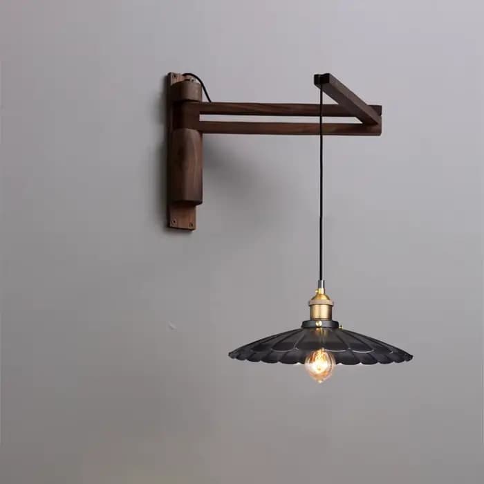 Applique japonaise en bois massif, lampe de chevet pour chambre à coucher, style nordique rétro, bras à bascule pliant, pour restaurant, allée, art en fer