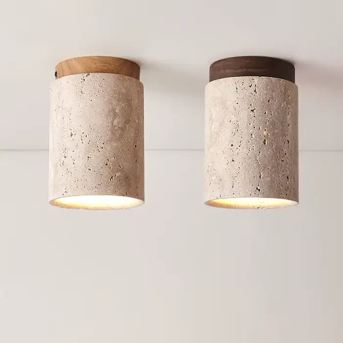 Plafonnier rond en bois travertin unique, rétro crémeux et Wabi du milieu du siècle – Style Sabi, idéal pour porche, balcon et couloir
