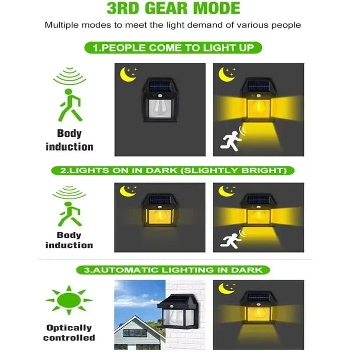 Applique murale extérieure étanche à énergie solaire avec capteur de mouvement Filament de tungstène décoration de jardin lampe à LED 3 Modes 1-4 pièces