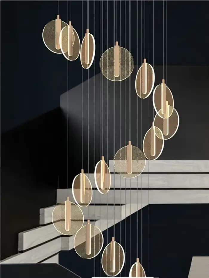 Escalier LED lustre moderne Villa hôtel hall suspension lampe créative Duplex Loft rotatif Long lustre décoration de la maison lampe