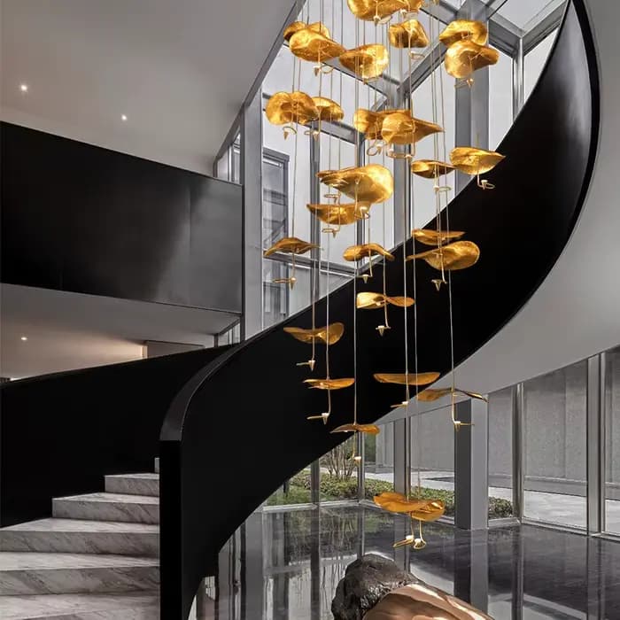 2025 nouveau cuivre Lotus suspension grand lustre moderne pour escalier salon Air Loft sol suspension lampe Lustre luminaire