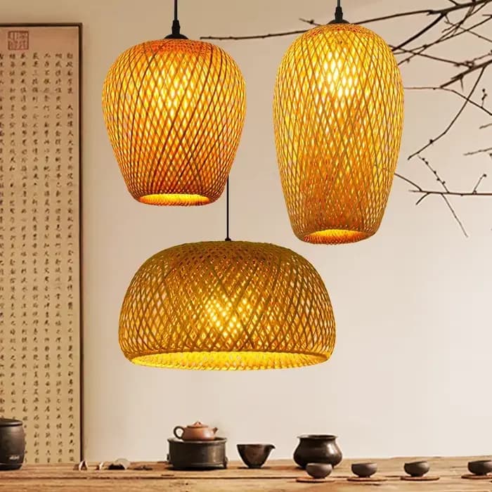 Nouvelles lampes suspendues en bambou plafonniers rotin osier Lustre tricoté à la main tressage suspendu maison salle à manger tressé décoration chaude