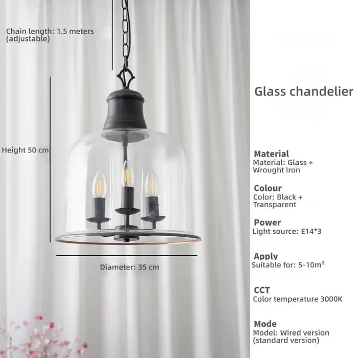 Luminaire suspendu Led rétro américain en verre transparent, décoration de la maison, salon, chambre à coucher, table d'îlot, luminaire à trois couleurs