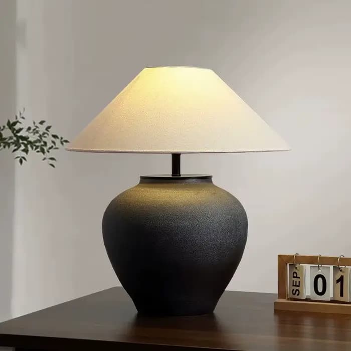 Wabi Sabi lampe de Table en céramique rétro abat-jour en tissu salon chambre décor à la maison lampadaire chevet bureau luminaires
