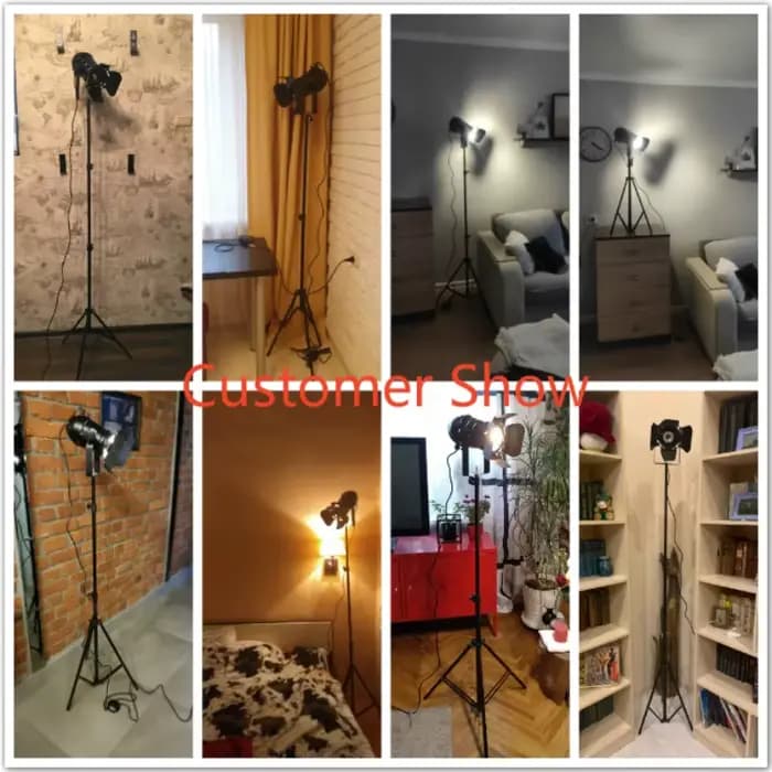 Lampadaire industriel créatif rétro sur trépied noir pour studio, éclairage de pièce, support d'éclairage, éclairage de plafond
