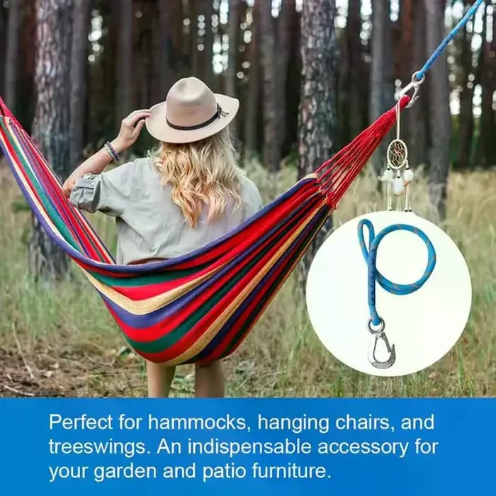Corde de suspension pour hamac, 1 pièce, en nylon robuste avec crochet en métal, adaptée aux hamacs d'extérieur, aux balançoires d'arbre et aux chaises de patio