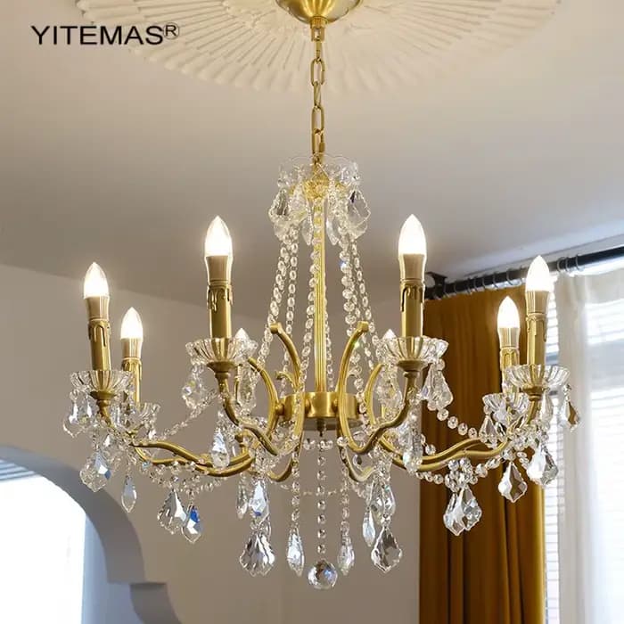 Lustre en cristal français pour chambre à coucher, lustres suspendus en cuivre doré, pour Foyer, salon, salle à manger, cuisine, îlot, 6/8 lumières
