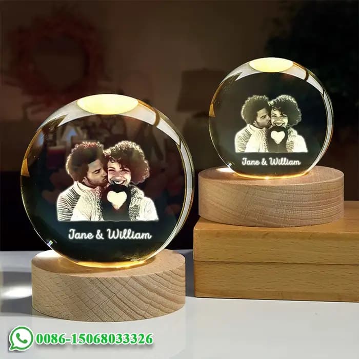 Boule de cristal personnalisée Photo LED veilleuse chambre bureau décoration cadeau mariage Couple Parents animaux Photos Souvenir cadeaux