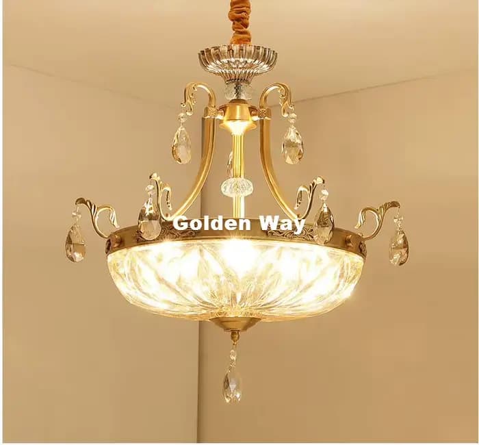 Lampes suspendues en cuivre modernes lampe suspendue D52cm chambre salon pendentif salle à manger LED Bronze cristal suspension