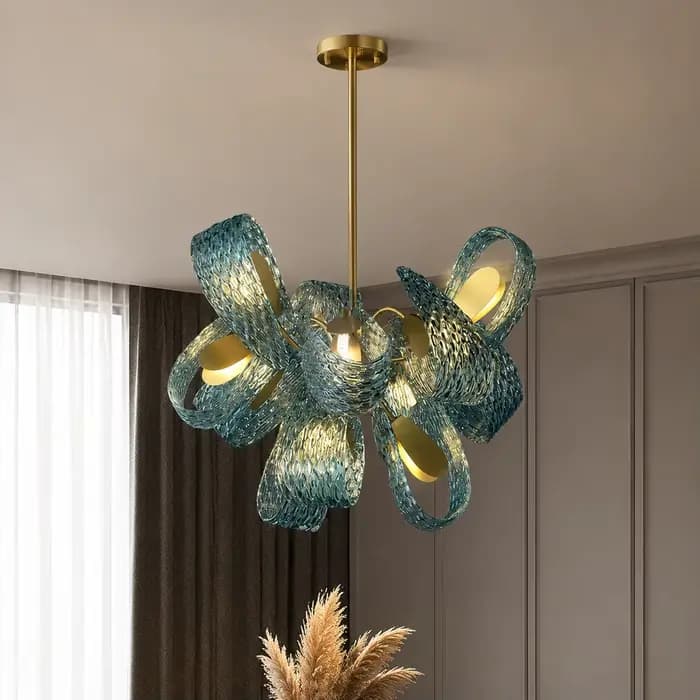Lampe suspendue de luxe en verre bleu cuivre, luminaire moderne pour chambre à coucher, lampe suspendue de chevet, lustre LED G9 pour tête de lit, décoration intérieure