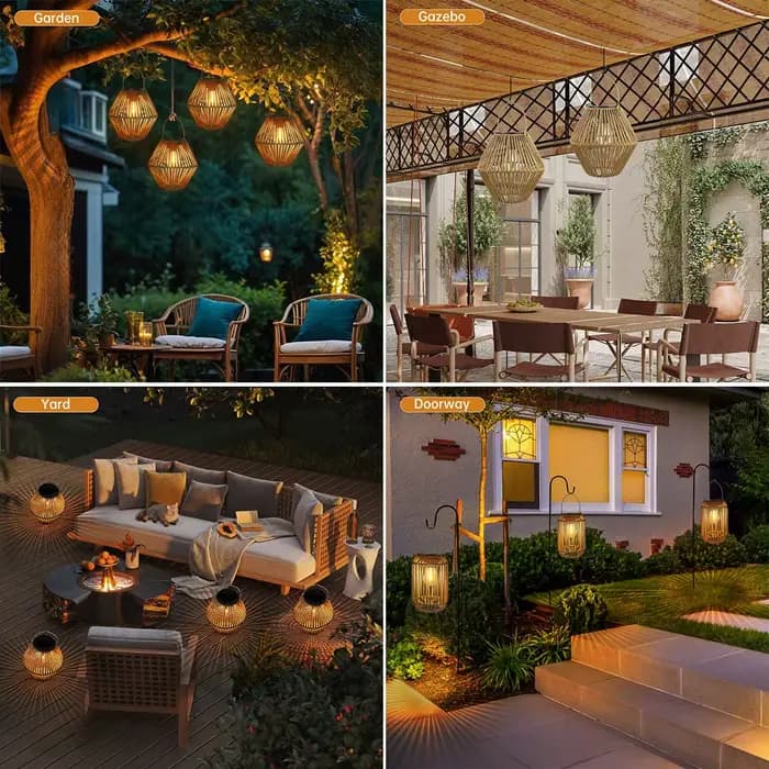 Lanternes solaires lumières solaires extérieur étanche Boho lumière pour extérieur suspendu lanterne en rotin décoration pour jardin cour Patio