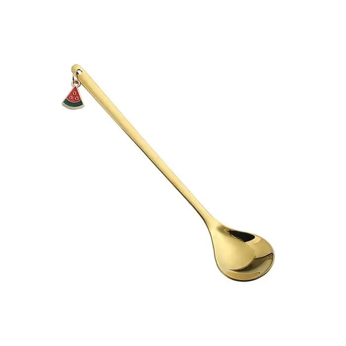 Nouveau Cuillère pendentif fruits doré, vaisselle en acier inoxydable, cuillère à remuer, cuillère à café en argent