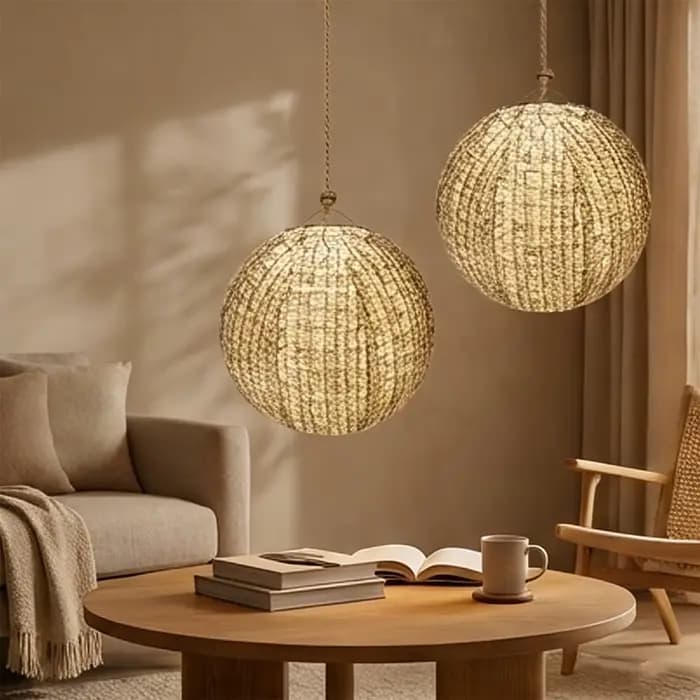Lot de 2 abat-jour ronds en tissu imitation papier, 30 cm, pliables, pour suspension de plafond, salon, chambre à coucher, salle à manger