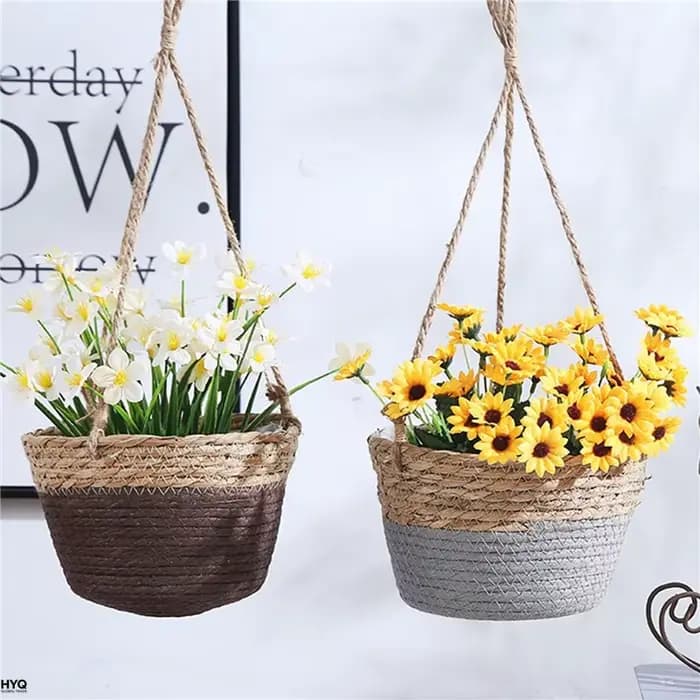 Pot suspendu de jardin en macramé, panier de rangement pour plantes en corde de jute tressée, support de pot de fleurs intérieur/extérieur, décoration d'intérieur
