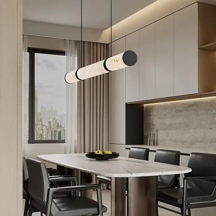 Pendentif moderne longue bande lumière droite tout le cuivre imiter la lumière du marbre Restaurant concepteur Simple salon salle à manger lampe