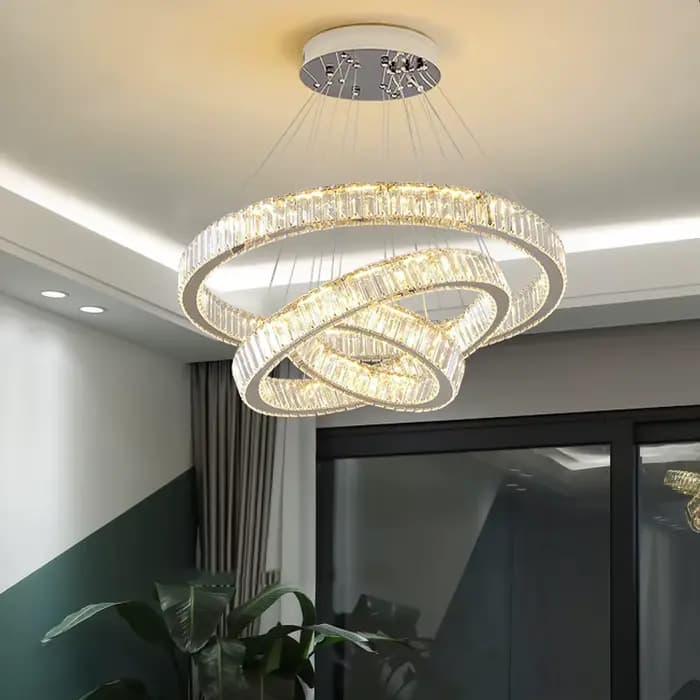 Lustre en cristal à anneau LED pour salon, salle à manger, lampe ronde en cristal, or, décoration moderne pour la maison, luminaire suspendu pour chambre à coucher