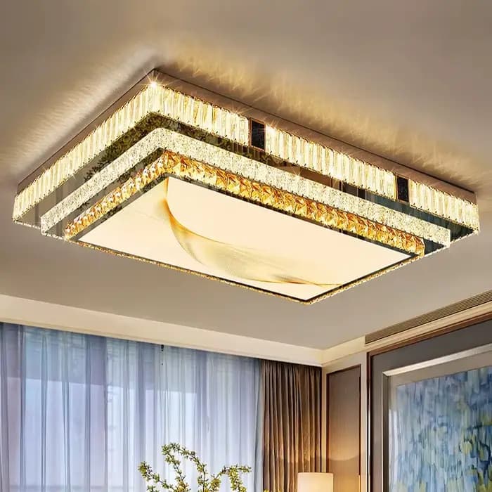 Lustre de plafond en cristal K9 plaqué or moderne pour salon chambre à coucher salle de bain et autres pièces principales