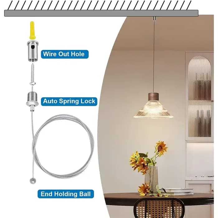Kit de suspension hexagonal pour éclairage de garage de 1 m (3,28 pi) avec câble métallique, matériel d'installation en nid d'abeille, câble métallique réglable