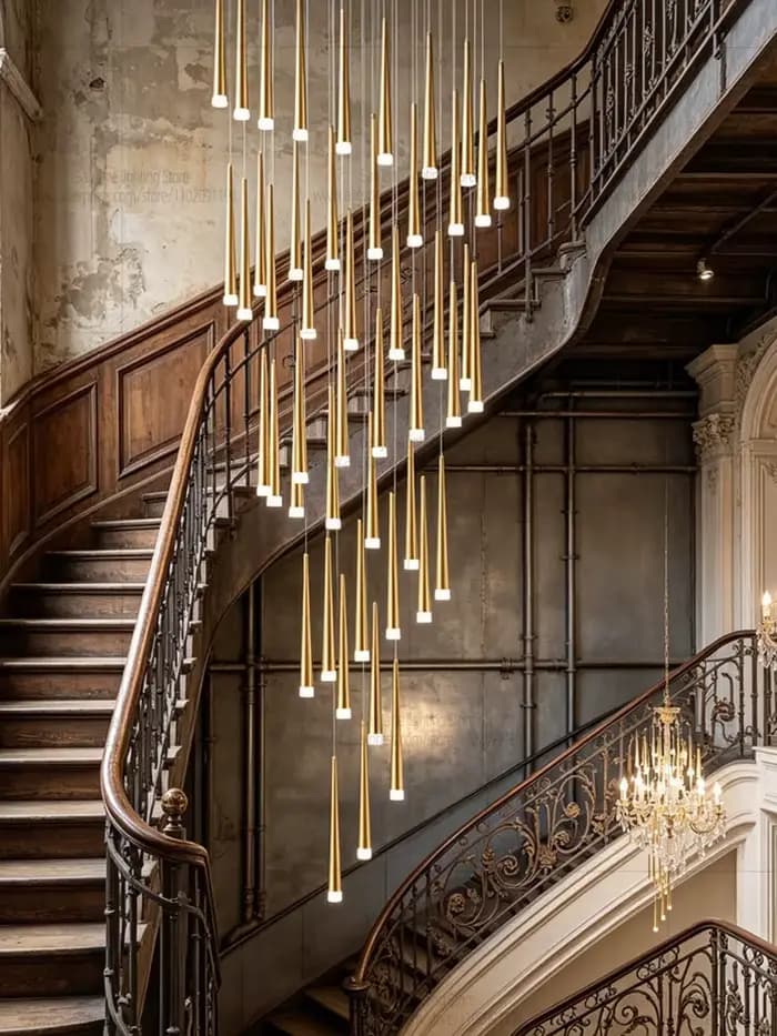 Lustre moderne pour escalier long, suspension LED spirale de luxe pour villa, duplex, loft, hall à plafond haut, lampe rotative pour cage d'escalier
