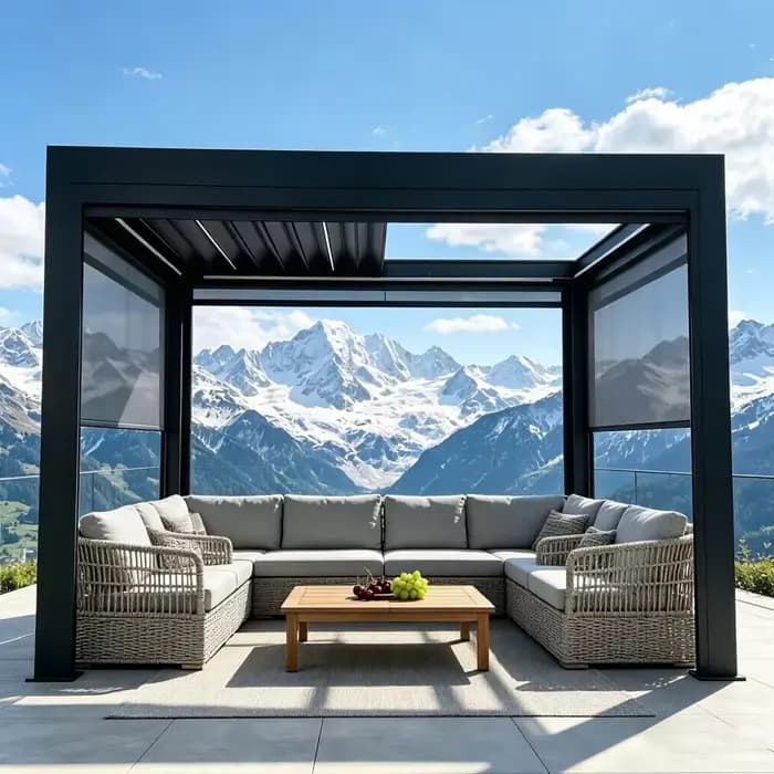 Gazebo extérieur motorisé rétractable avec toit à lamelles, imperméable, résistant à la pression et aux UV, structure robuste pour la détente en extérieur