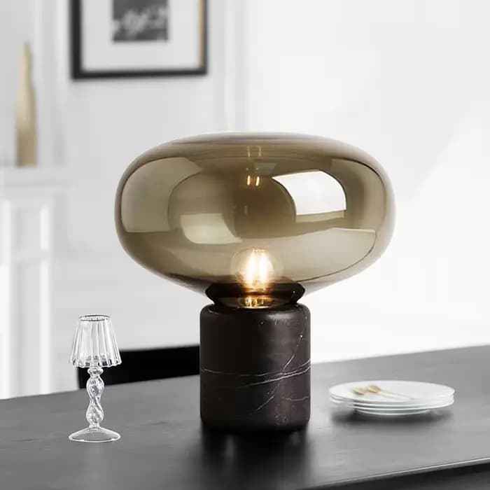 Lampe de table en marbre de luxe moderne fumée gris verre lampe de bureau design minimaliste postmoderne chambre salon bureau éclairage