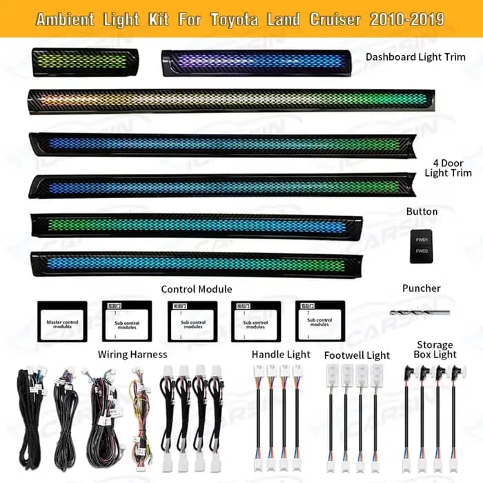 Kit de mise à niveau d'éclairage ambiant symphonique 64 couleurs, pour Land Cruiser 200 LC200 2010 – 2019, accessoires d'éclairage intérieur LED