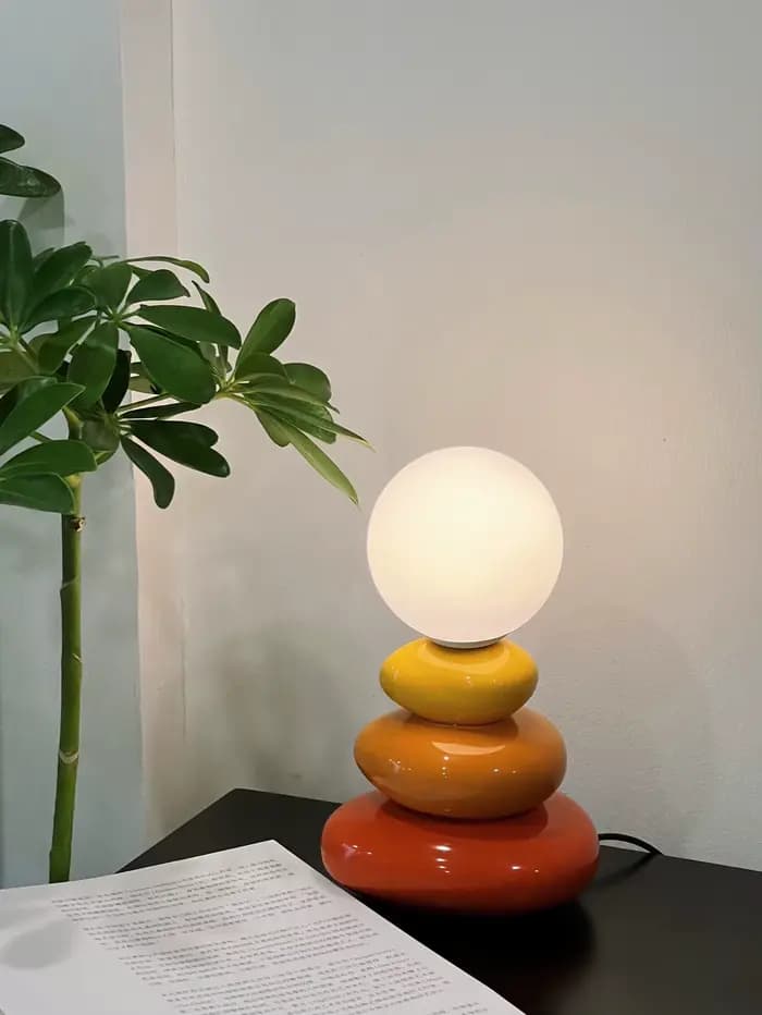 Lampe de table LED en céramique orange/bleue/grise pour chambre à coucher, lampe d'ambiance de bureau, lampe de chevet, lampe lune Stromatolite, articles de décoration de chambre