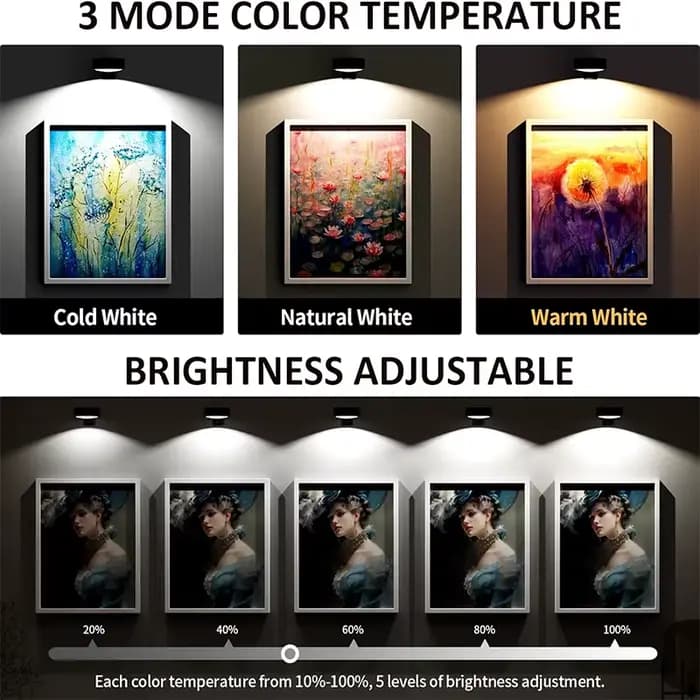 Lampes photo pour mur, cadre lumineux sans fil rechargeable avec télécommande, 3 couleurs, 5 niveaux de luminosité