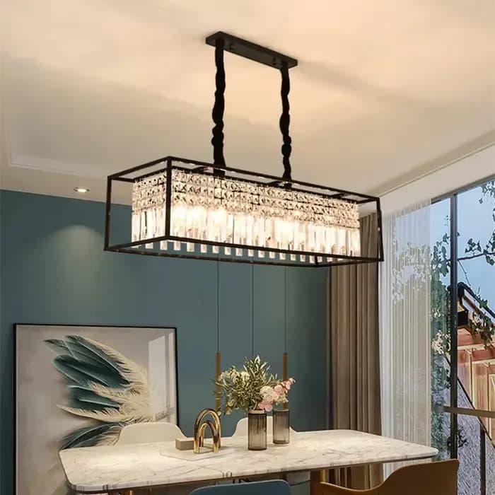 Lustre en cristal moderne noir/doré, lampe suspendue pour salle à manger, décoration de luxe pour la maison, éclairage d'îlot de cuisine, Lustre rectangulaire Led