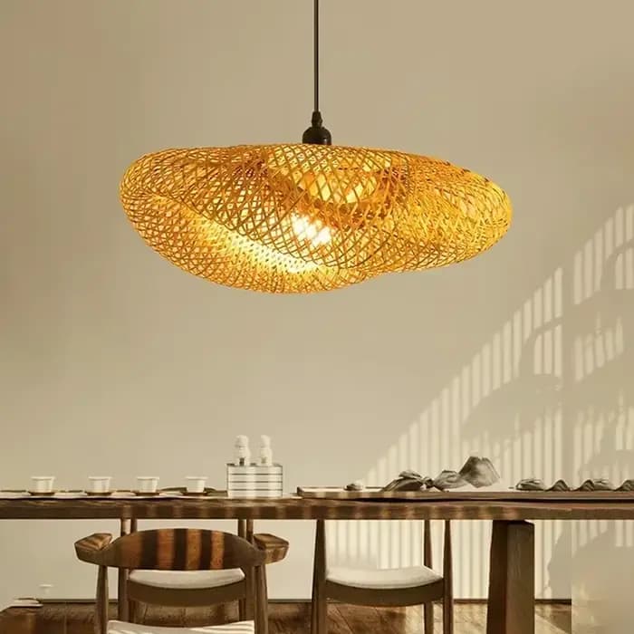 Bambou tissage pendentif LED lumière fait à la main Vintage maison suspendu lustre éclairage salon cuisine rotin tissé suspension