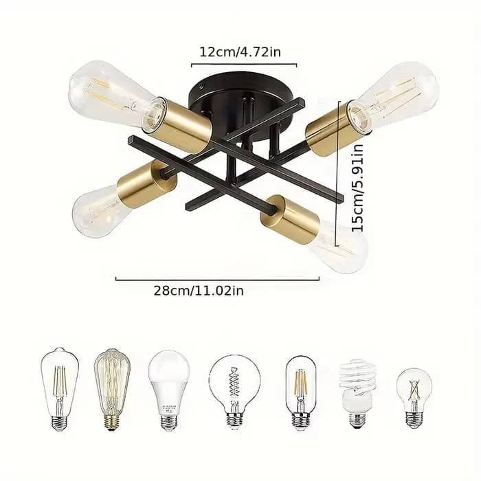 Plafonnier semi-affleurant au design moderne, disponible en noir et en or, éclairage d'intérieur, luminaire de plafond, 4 unités