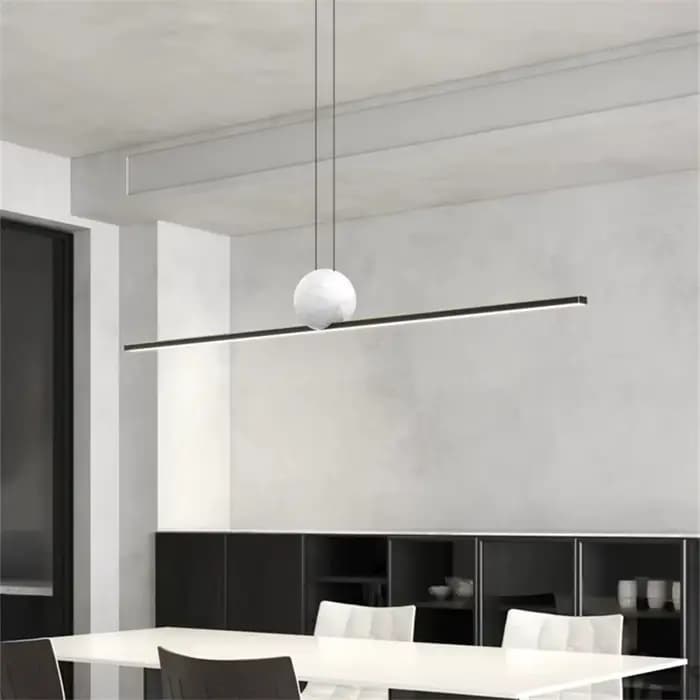 Lampe Suspendue Linéaire en Cuivre poumons, Longue Lampe à Manger de Luxe, Restaurant Nordique, Minimaliste, Marbre, Styliste, Cuisine, Bar