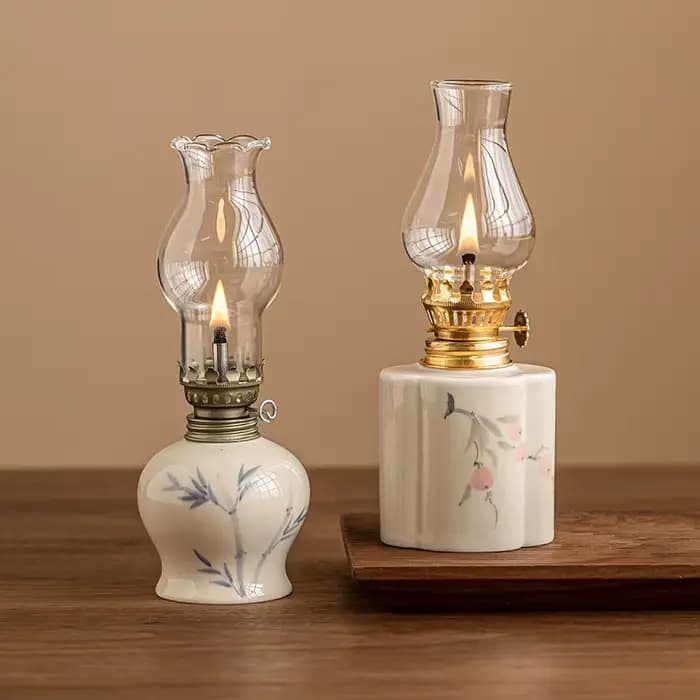 Lampe à pétrole rétro florale dessinée à la main, lampe à beurre en céramique, nouvelle lampe de chevet de style chinois pour bureau et chambre, petite veilleuse décorative