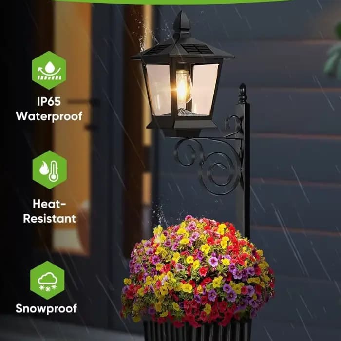 Lampe solaire décorative 2-en-1 pour extérieur, pot de fleurs, lampe de sol, murale, étanche, pour jardin, terrasse, porche, lumière blanc chaud