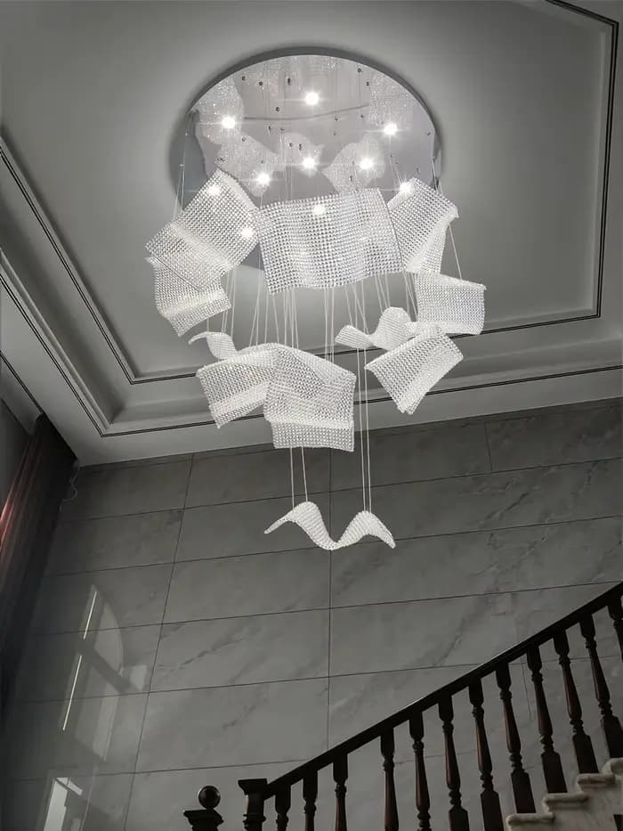 Grand lustre en cristal de luxe pour escalier d'hôtel Restaurant Villa Design moderne lustre en maille lumière pour luminaire de mariage