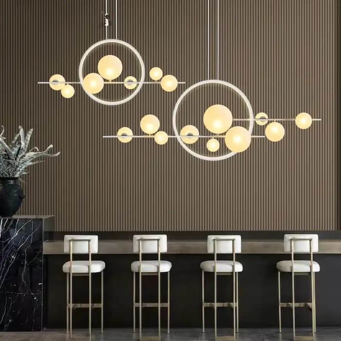 Anneau moderne lustre LED nouveauté boule lustre nordique chambre lampe Restaurant décor cuisine île éclairage