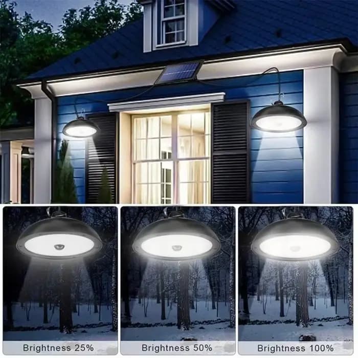 Plafonnier LED Solaire d'Extérieur, Lampe Suspendue Étanche à Double Tête, Décorations avec Télécommande pour Abri et Grange d'Nik