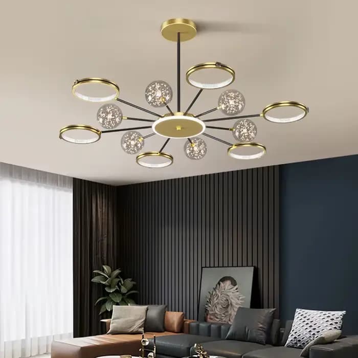 Lustre à bulles de verre nordique, noir, or, cercle LED pour chambre à coucher, salon, éclairage intérieur de la maison décoratif