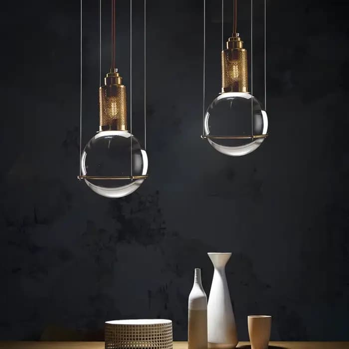 Suspension boule de verre post-moderne, designer nordique, lampe en laiton, restaurant, salle à manger, éclairage suspendu pour cuisine, 73 bars