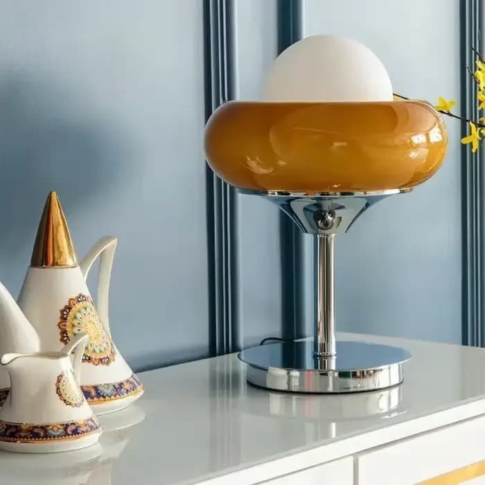 Evely Kevin-Lampadaire LED en verre, abat-jour en métal, lampe de table rétro, orange et rouge, lampe de table à tarte aux œufs, salon et chambre à coucher, étude