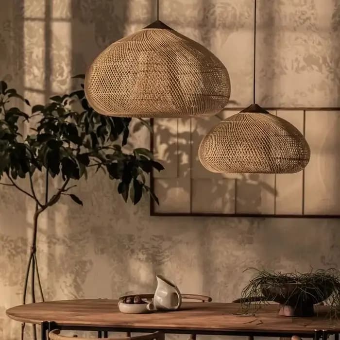 Lampes suspendues design Vintage fait à la main en rotin lumière LED éclairage de Style japonais pour cuisine île Loft salle à manger