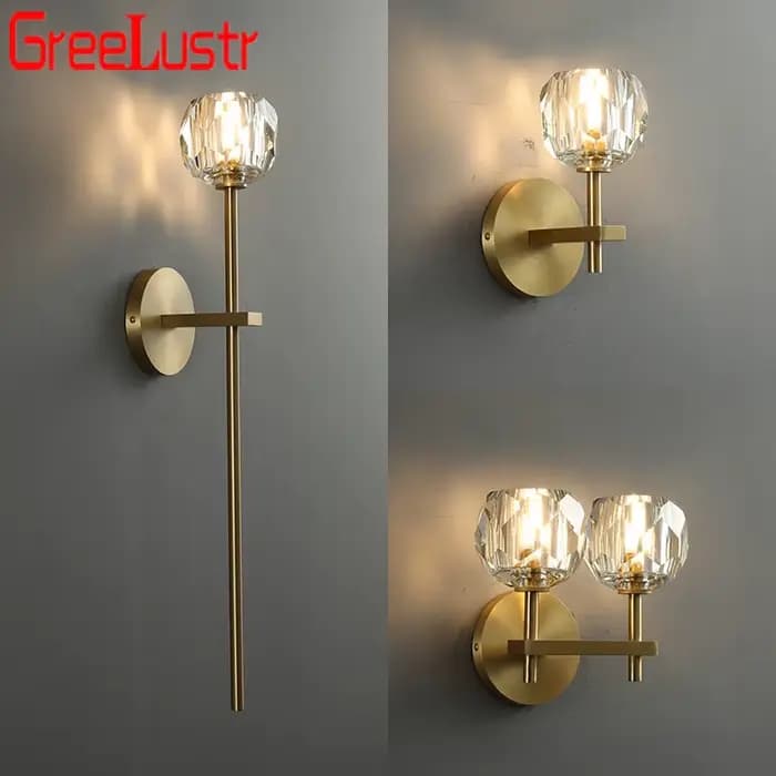 Applique murale moderne en cristal G9, applique murale pour porte d'allée, lumières avant de couchage en cuivre, lampe de chevet pour luminaires de chambre à coucher