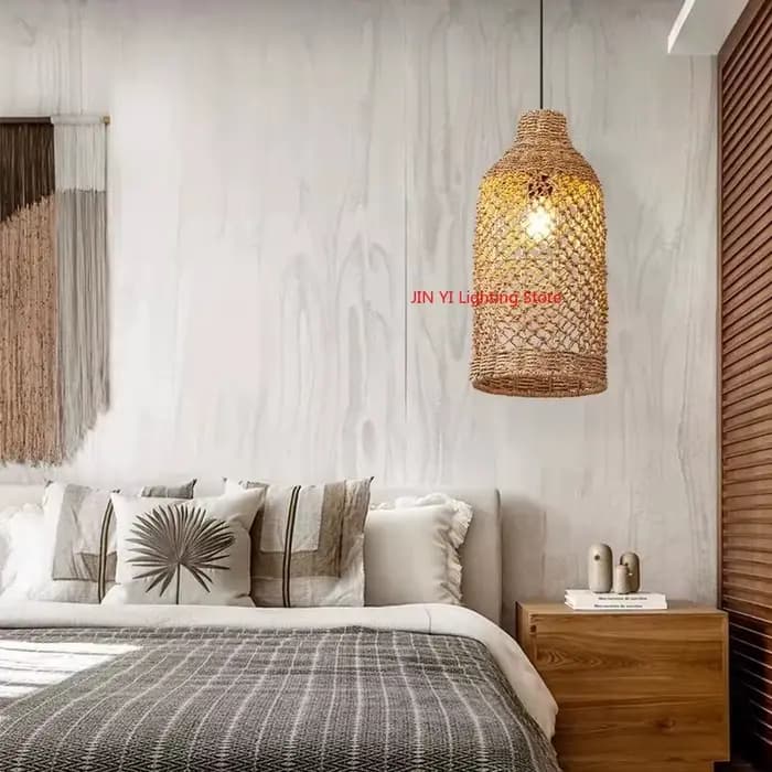 Lampe à suspension tissée en bambou, en rotin tissé, pour salle à manger, lanterne d'art japonaise en bambou, luminaires pour maison de thé