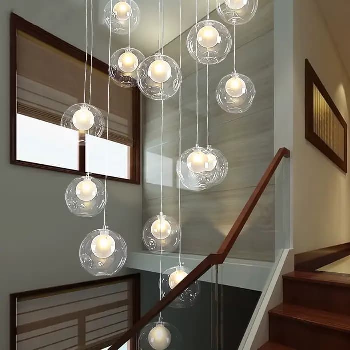 Grand lustre LED à bulles pour escalier, lustre long pour maison, hôtel, couloir, lampe suspendue, lustre en verre artistique, éclairage