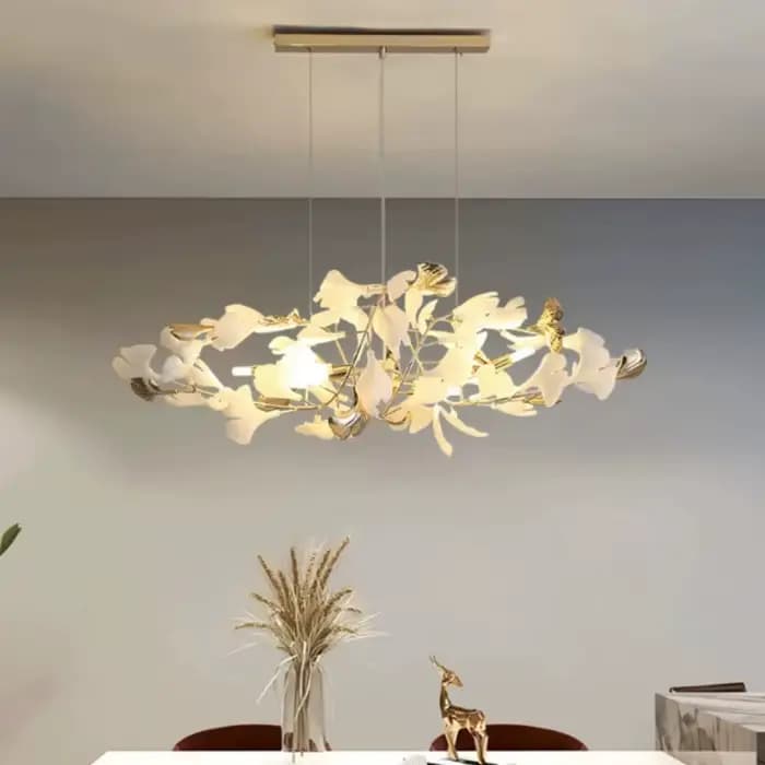 Nordique or feuille de Ginkgo acrylique Art Led lustre pour escaliers hôtel salle à manger salon Restaurant suspension lampe décoration