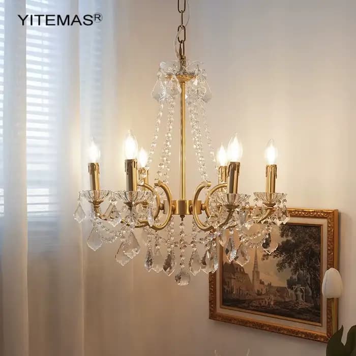 Lustre en cristal français pour chambre à coucher, lustres suspendus en cuivre doré, pour Foyer, salon, salle à manger, cuisine, îlot, 6/8 lumières